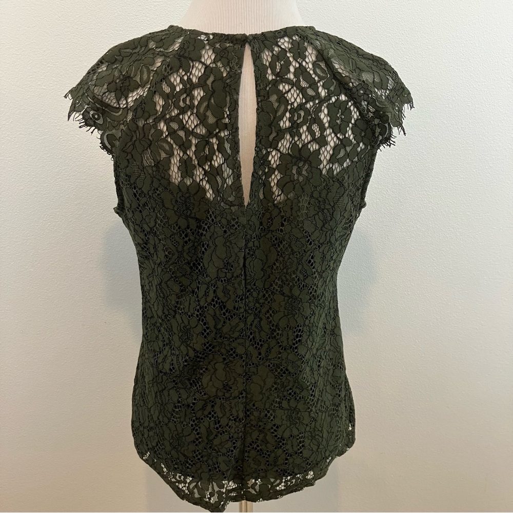 Olive Green Lace Cap Sleeve Top - Picture 6 of 11